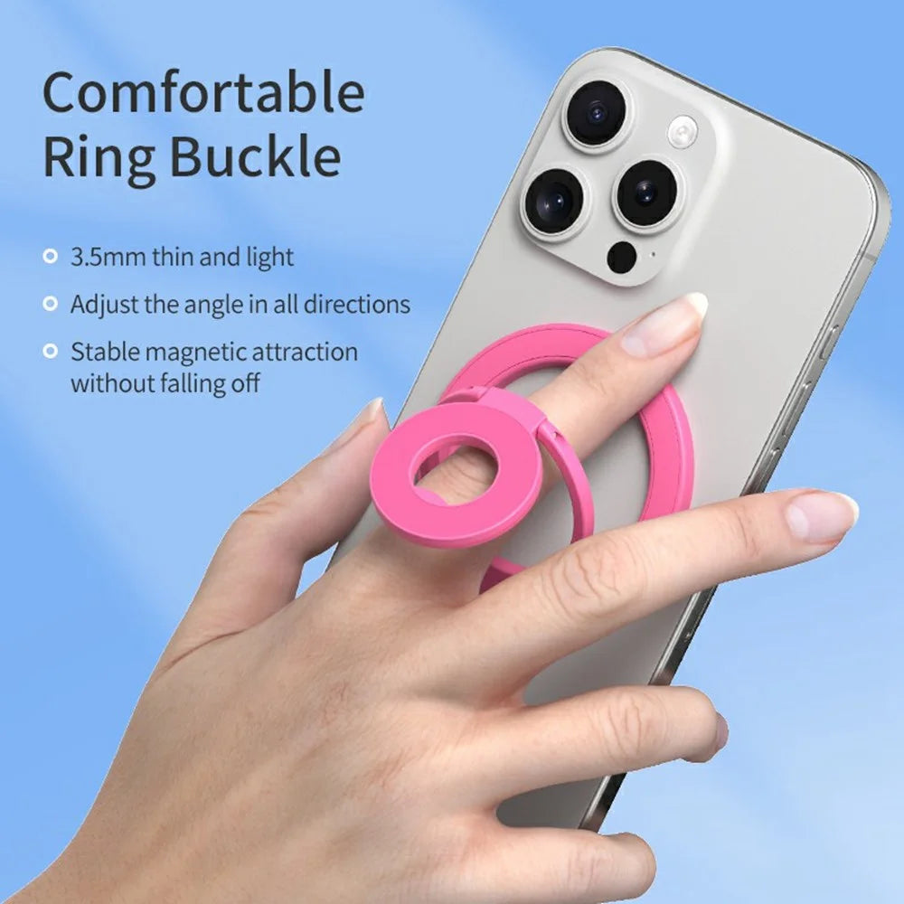 360 Degree Rotation Magnetic Phone Holder Grip Ring Kickstand Foldable Metal Stand - Silver - 6