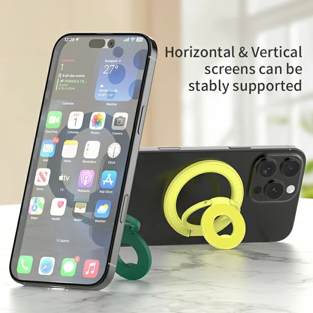 360 Degree Rotation Magnetic Phone Holder Grip Ring Kickstand Foldable Metal Stand - Silver - 7