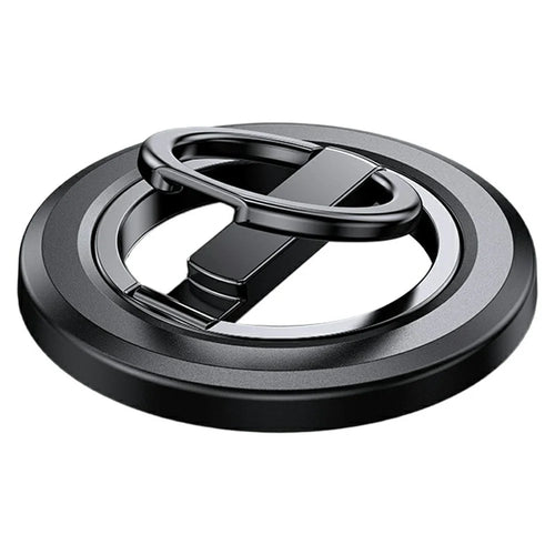 Folding Metal Phone Stand 360 Degree Rotation Damping Gear Ultra Thin Magnetic Ring Holder - Black - 1