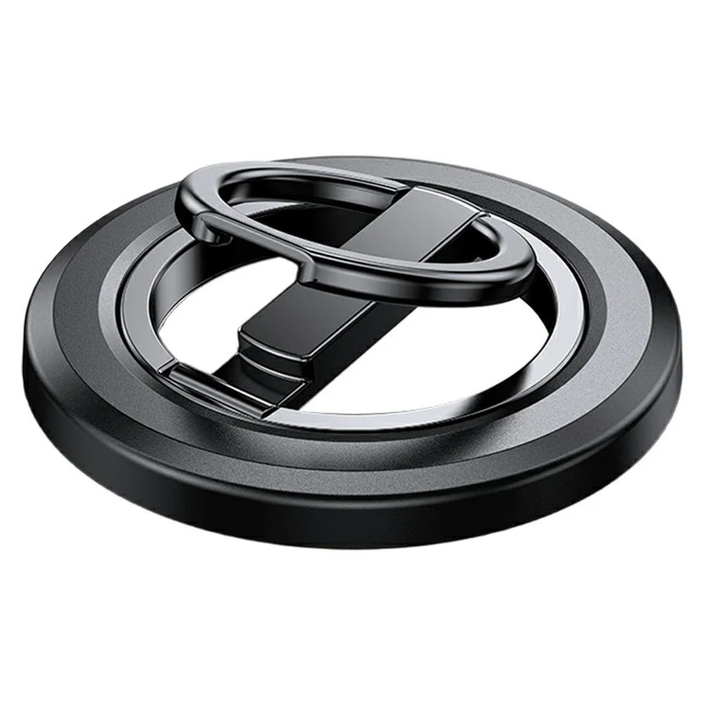 Folding Metal Phone Stand 360 Degree Rotation Damping Gear Ultra Thin Magnetic Ring Holder - Black - 1