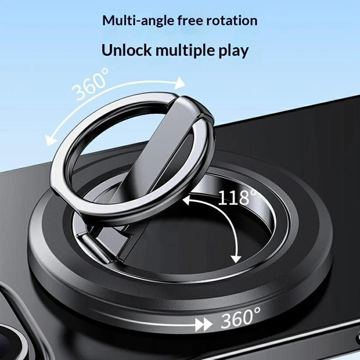 Folding Metal Phone Stand 360 Degree Rotation Damping Gear Ultra Thin Magnetic Ring Holder - Black - 2