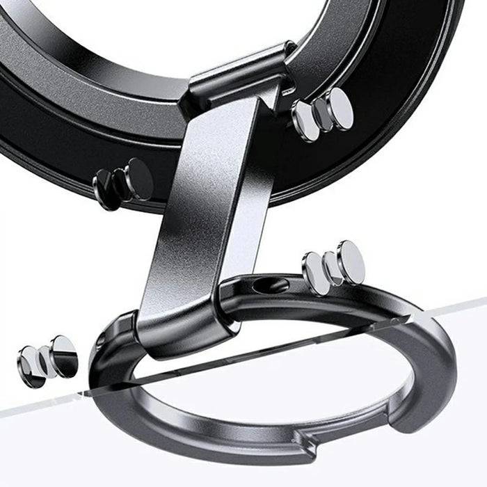 Folding Metal Phone Stand 360 Degree Rotation Damping Gear Ultra Thin Magnetic Ring Holder - Black - 6