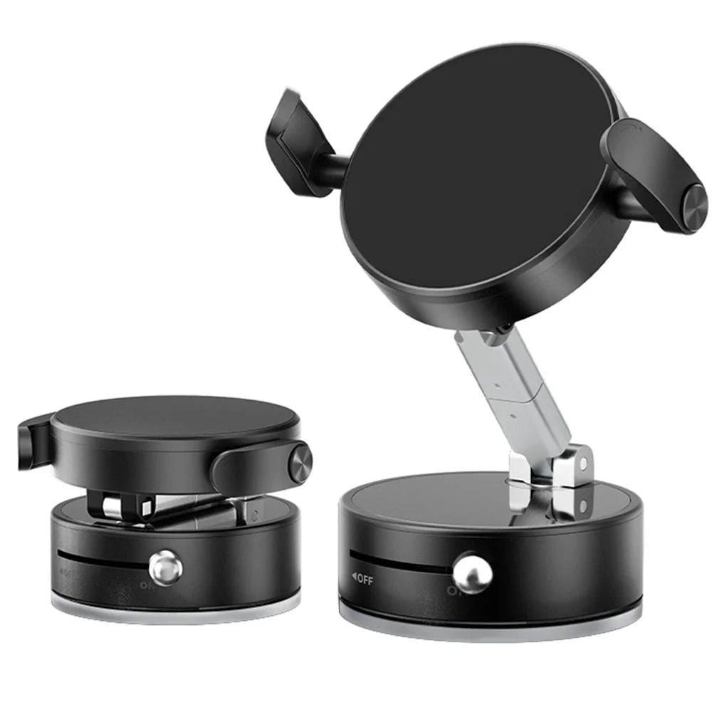 A9 360° Rotation Vacuum Magnetic Phone Holder Clip Arm Foldable Car Mount with Suction Cup (No Glue) - Black - 1