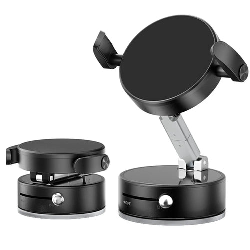 A9 360° Rotation Vacuum Magnetic Phone Holder Clip Arm Foldable Car Mount with Suction Cup (No Glue) - Black - 1