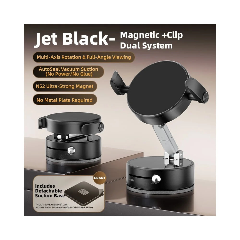A9 360° Rotation Vacuum Magnetic Phone Holder Clip Arm Foldable Car Mount with Suction Cup (No Glue) - Black - 2