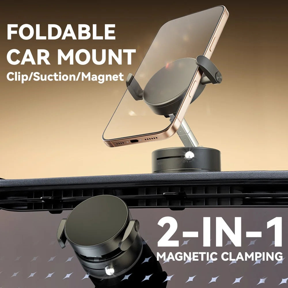 A9 360° Rotation Vacuum Magnetic Phone Holder Clip Arm Foldable Car Mount with Suction Cup (No Glue) - Black - 3