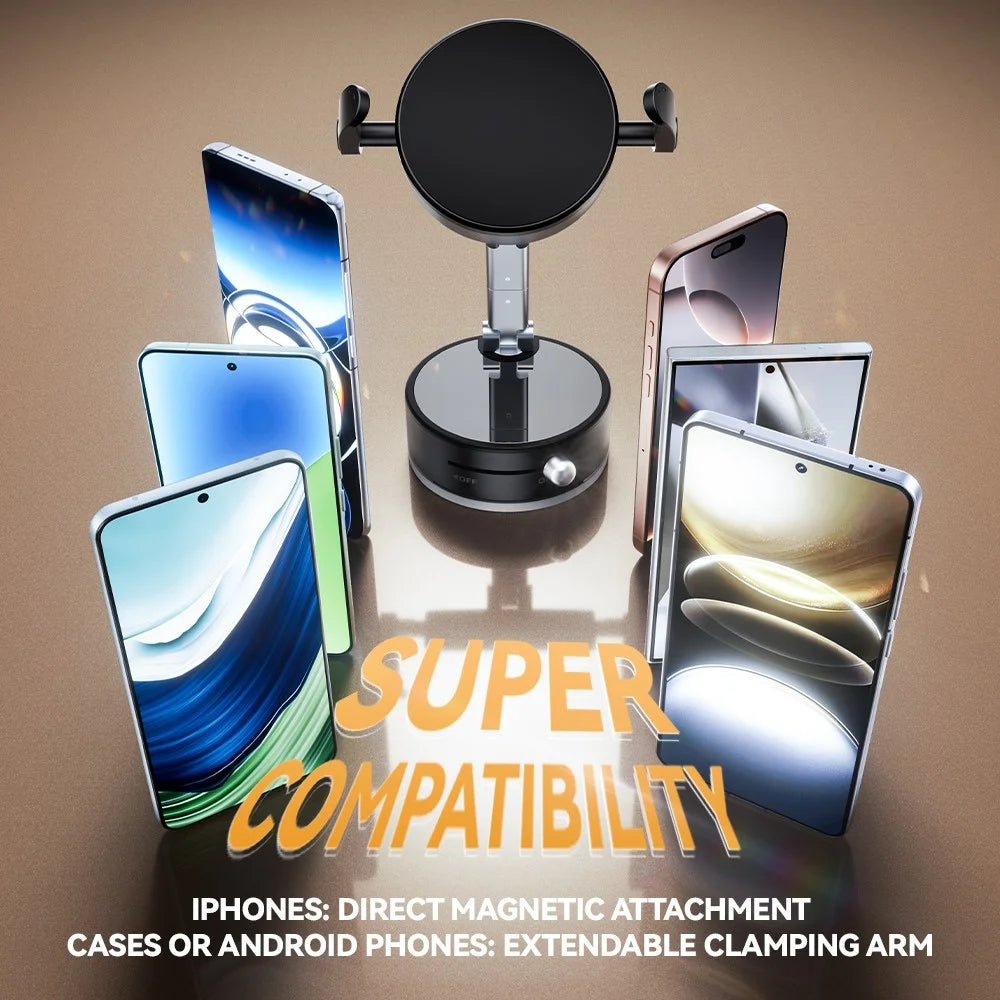 A9 360° Rotation Vacuum Magnetic Phone Holder Clip Arm Foldable Car Mount with Suction Cup (No Glue) - Black - 4