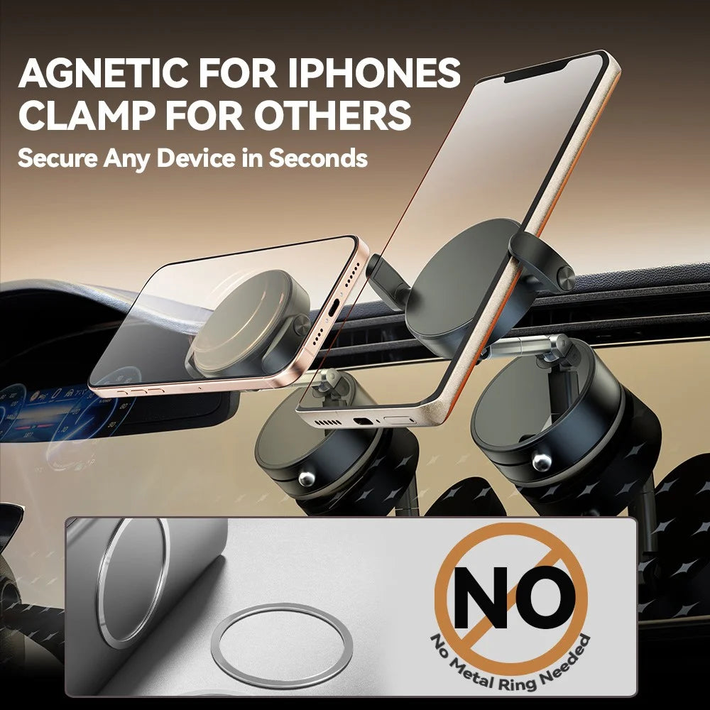 A9 360° Rotation Vacuum Magnetic Phone Holder Clip Arm Foldable Car Mount with Suction Cup (No Glue) - Black - 5