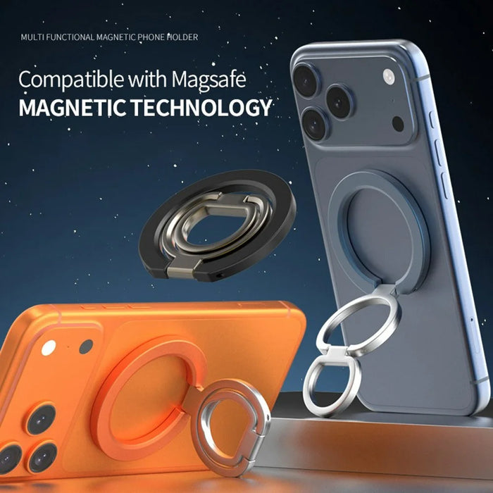 Multi-Functional Magnetic Phone Holder 360 Degree Rotation Foldable Grip Ring Kickstand - Orange - 3