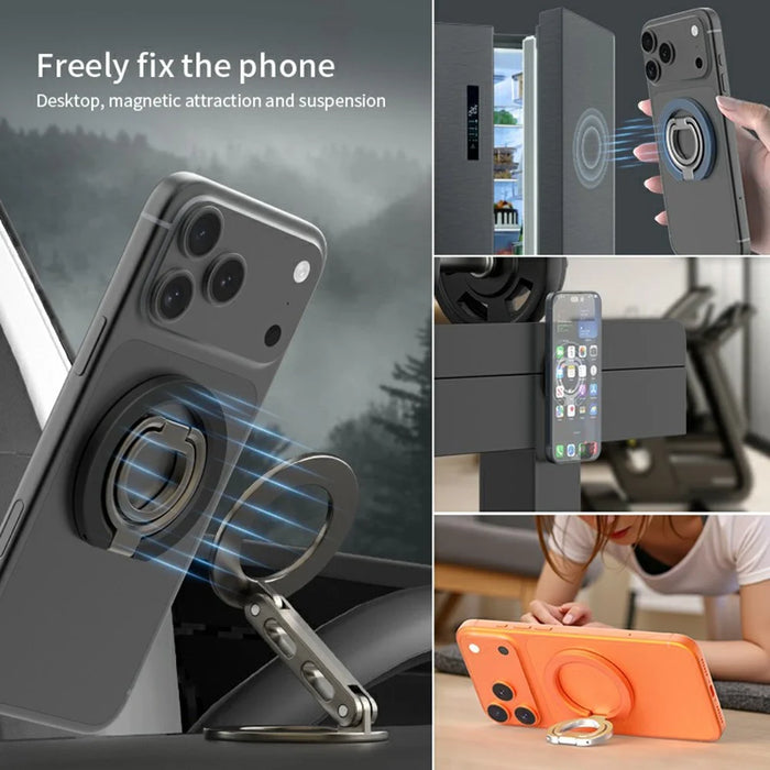 Multi-Functional Magnetic Phone Holder 360 Degree Rotation Foldable Grip Ring Kickstand - Orange - 6