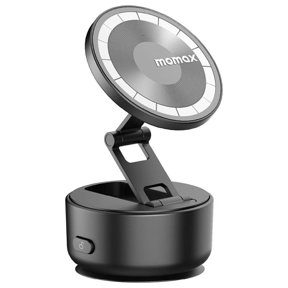MOMAX KH20 1-Snap Go Electric Magnetic Phone Stand Auto Suction 360° Rotation Tri-Axis Foldable Holder - Black - 1