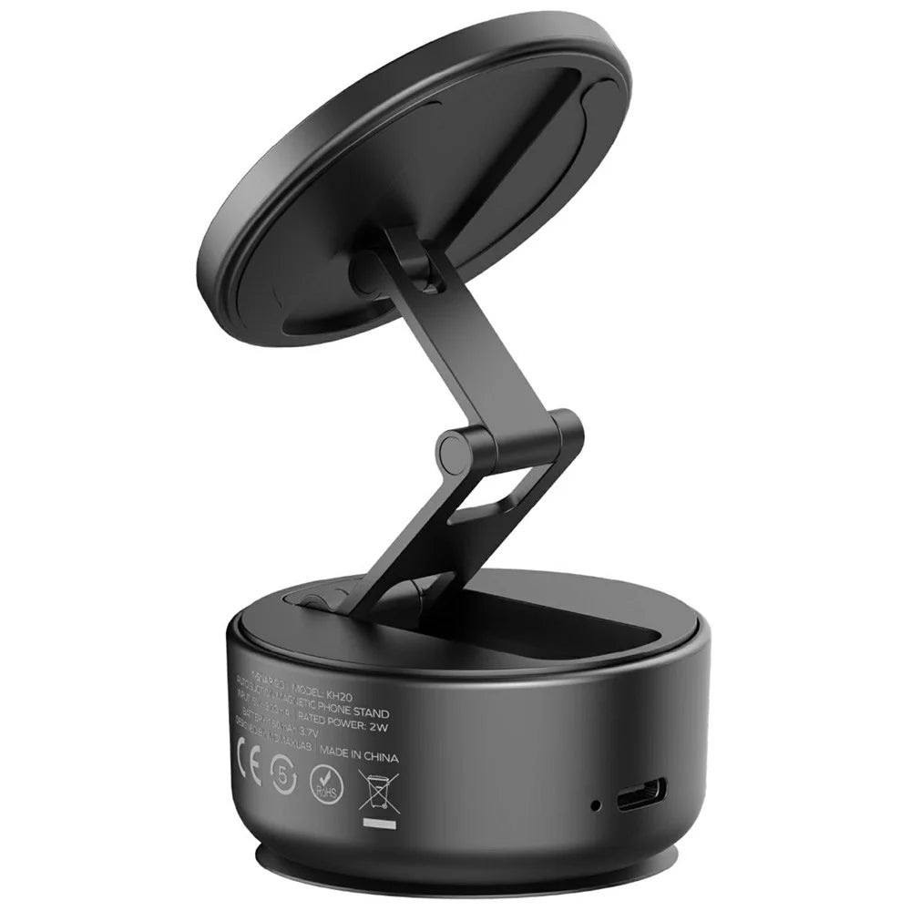 MOMAX KH20 1-Snap Go Electric Magnetic Phone Stand Auto Suction 360° Rotation Tri-Axis Foldable Holder - Black - 2