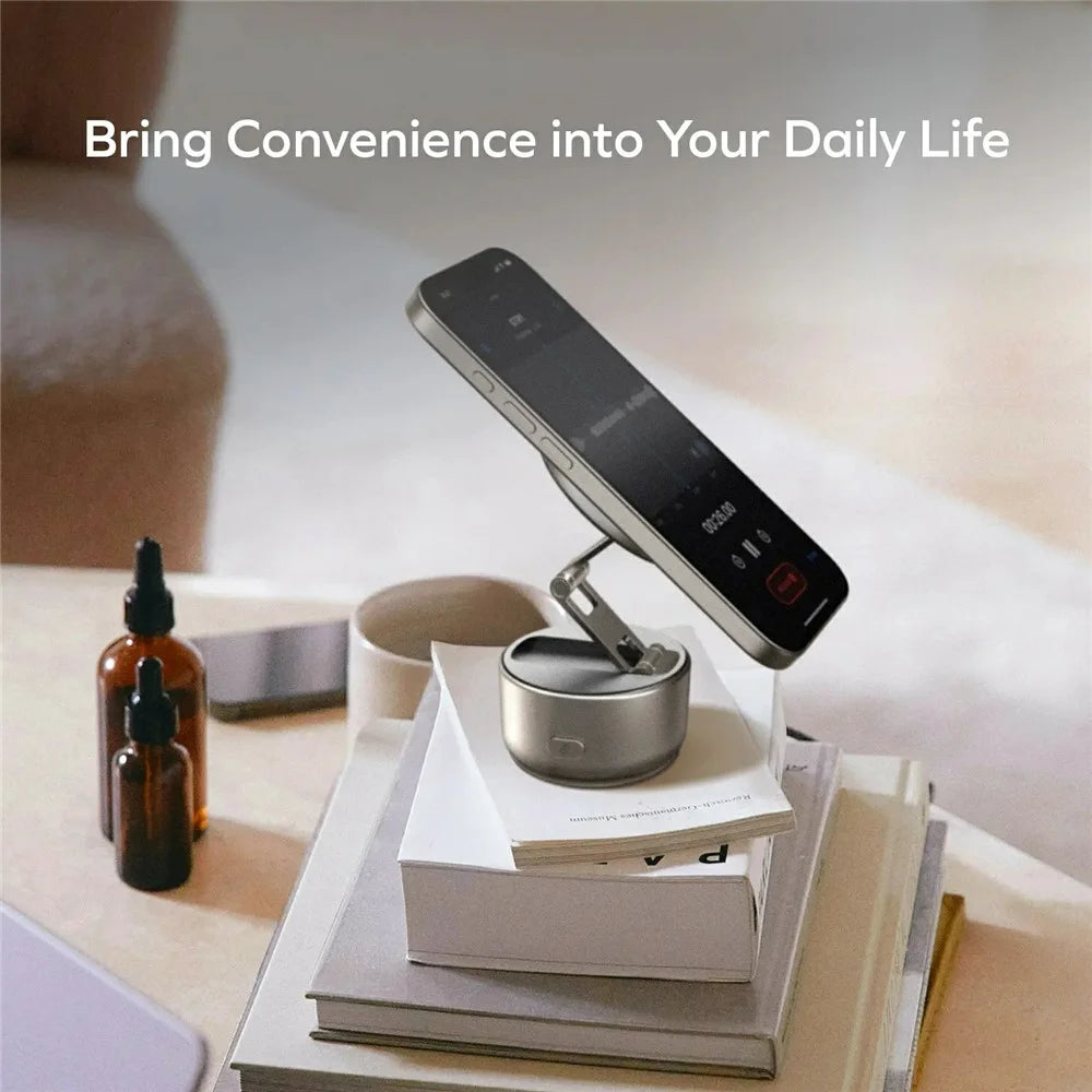MOMAX KH20 1-Snap Go Electric Magnetic Phone Stand Auto Suction 360° Rotation Tri-Axis Foldable Holder - Black - 4