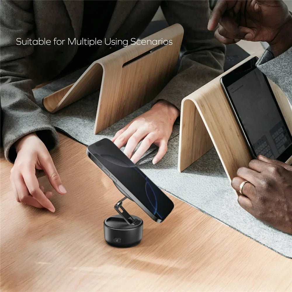 MOMAX KH20 1-Snap Go Electric Magnetic Phone Stand Auto Suction 360° Rotation Tri-Axis Foldable Holder - Black - 7