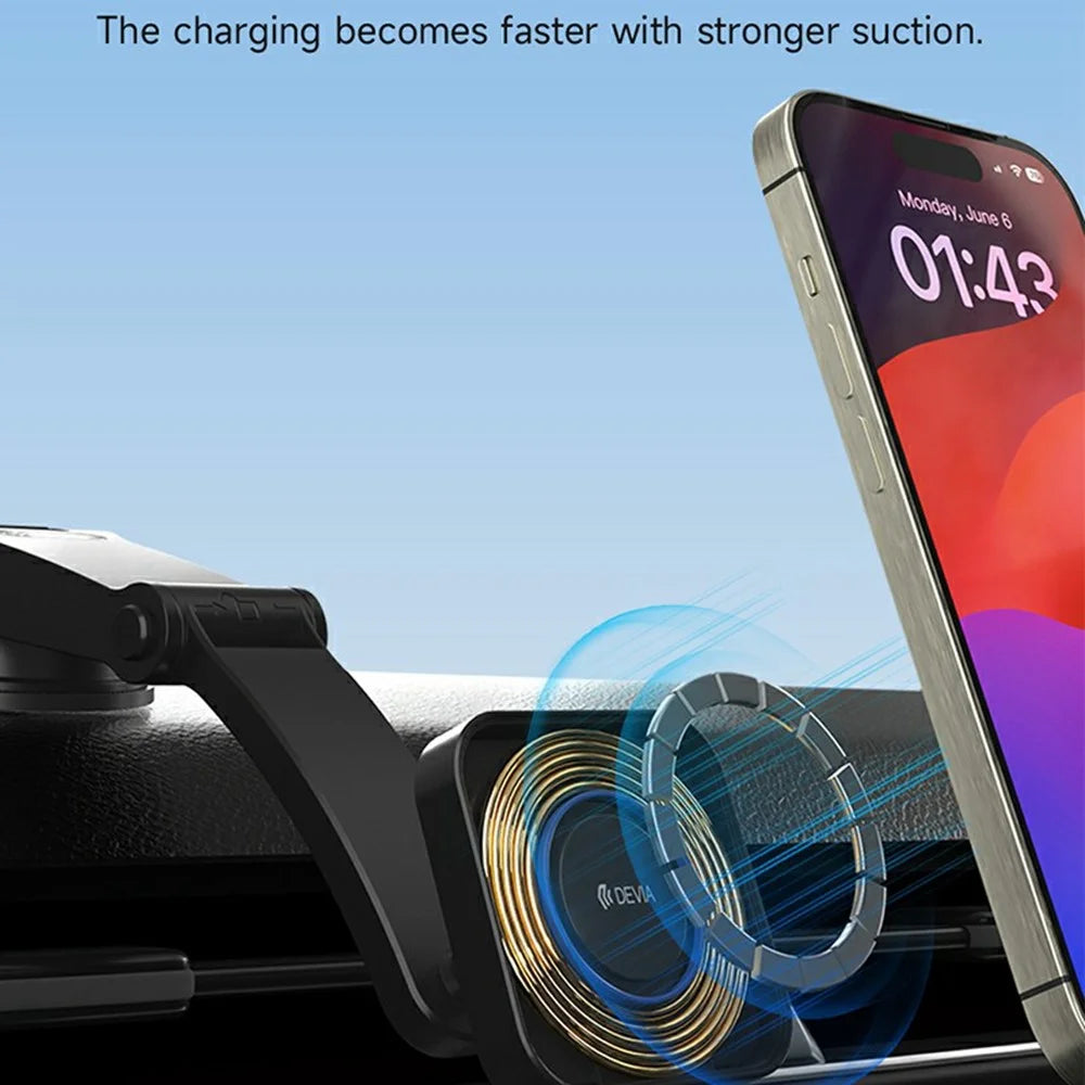 DEVIA X15 Smart Series Car Mount Magnetic Wireless Charger 15W Fast Charging Phone Holder - Black - 4