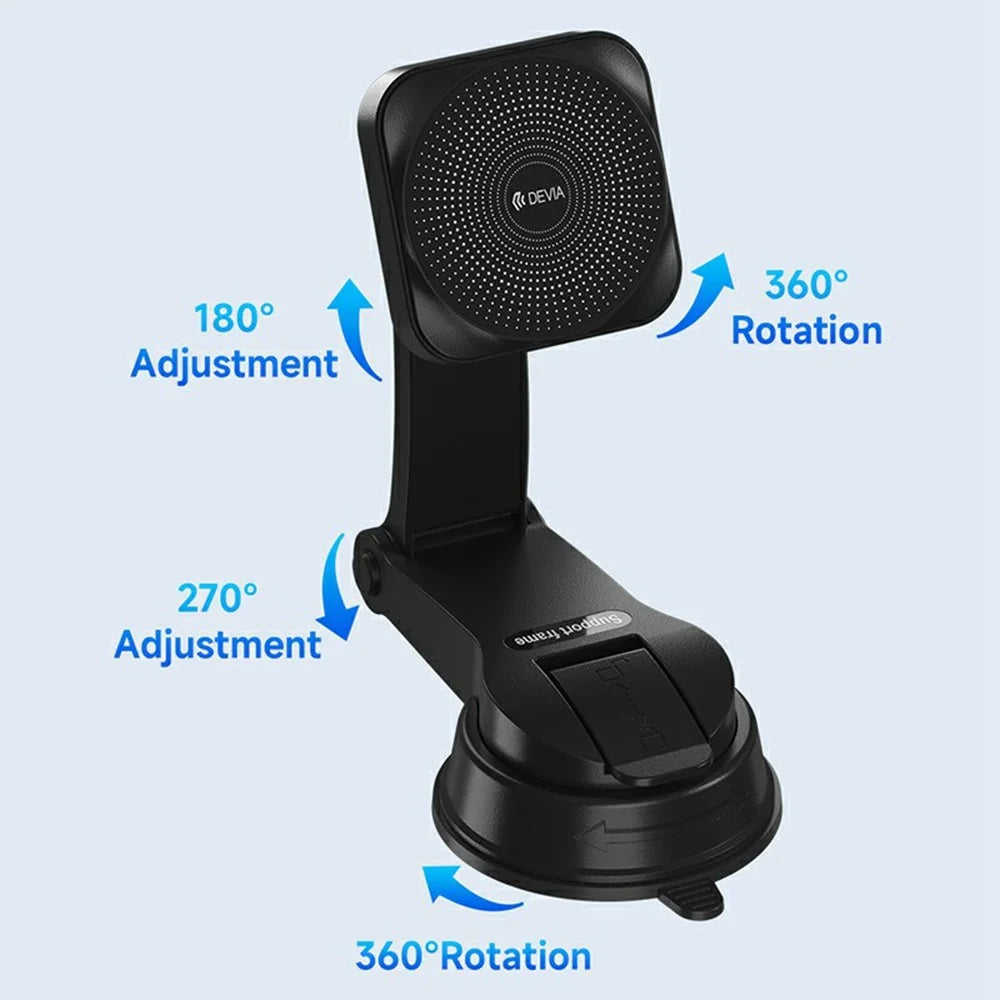 DEVIA X15 Smart Series Car Mount Magnetic Wireless Charger 15W Fast Charging Phone Holder - Black - 5