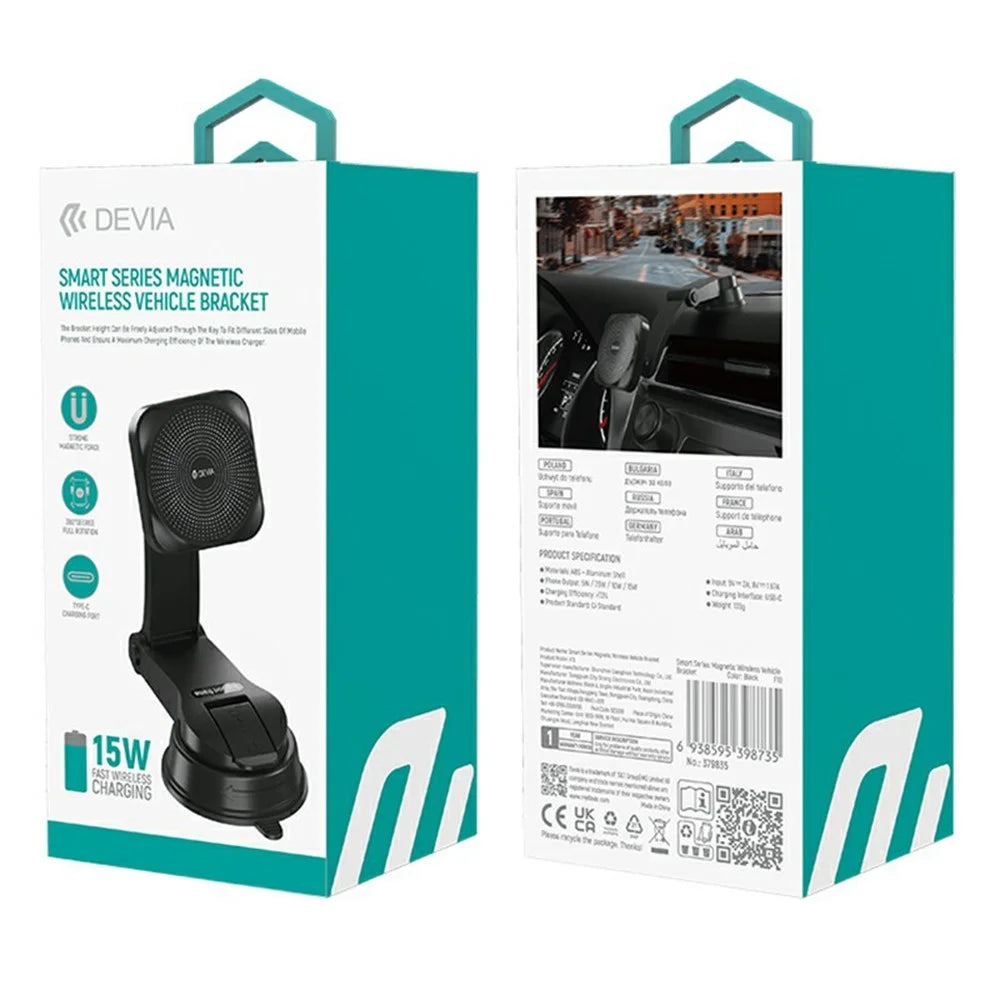 DEVIA X15 Smart Series Car Mount Magnetic Wireless Charger 15W Fast Charging Phone Holder - Black - 6