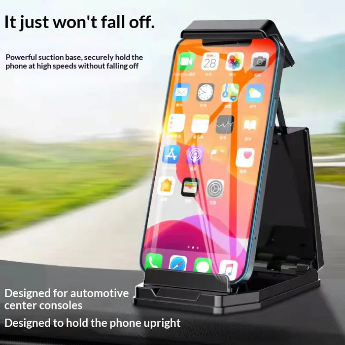 HS290 Stretchable Phone Holder for Car Dashboard Carbon Fiber Texture PU Leather Tablet Bracket - Black - 2