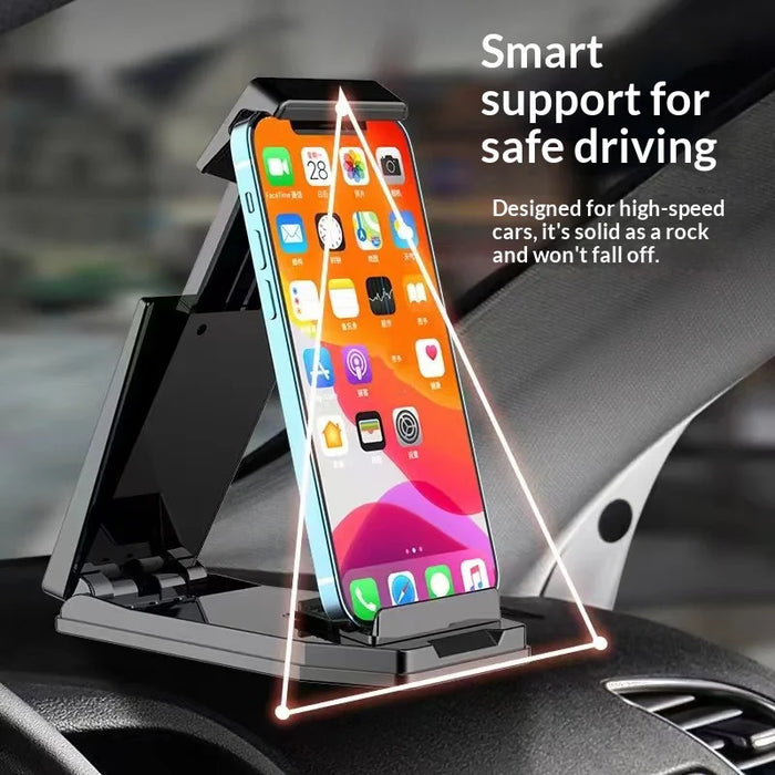HS290 Stretchable Phone Holder for Car Dashboard Carbon Fiber Texture PU Leather Tablet Bracket - Black - 4