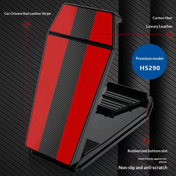 HS290 Stretchable Phone Holder for Car Dashboard Carbon Fiber Texture PU Leather Tablet Bracket - Black - 7