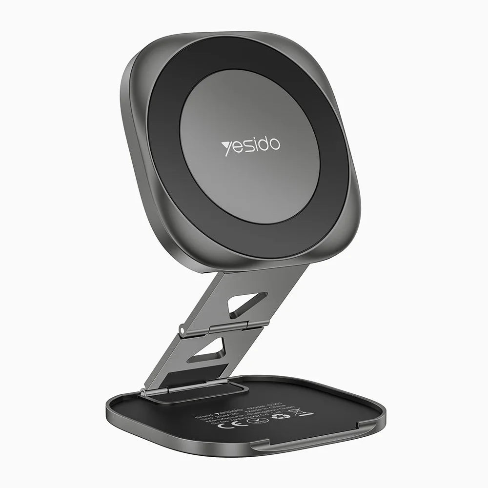 YESIDO C301 Foldable Desktop Magnetic Phone Holder 3-Stage Damping Hinge Travel Stand - Tarnish - 1