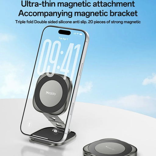 YESIDO C301 Foldable Desktop Magnetic Phone Holder 3-Stage Damping Hinge Travel Stand - Tarnish - 2