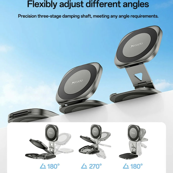 YESIDO C301 Foldable Desktop Magnetic Phone Holder 3-Stage Damping Hinge Travel Stand - Tarnish - 3