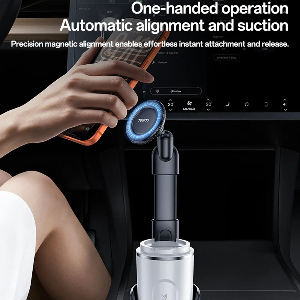 YESIDO C230 Car Cup Holder Phone Mount 360 Degree Rotating Magnetic Cellphone Stand - Black - 5