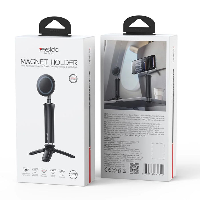 YESIDO C233 Magnetic Phone Tripod Telescopic Clip-on Desktop Holder Stand for Selfie Live Streaming - Black - 7