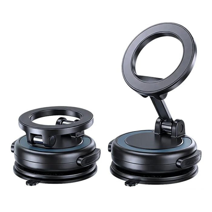 REMAX RM-C61 One Touch Locking Magnetic Car Mount Rotating Vacuum Suction Cup Phone Holder - Black - 1