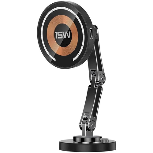 QH-AKD168 Magnetic Wireless Charger Car Phone Mount 15W Fast Charging Dashboard Cellphone Stand with Adhesive Base - Black - 1