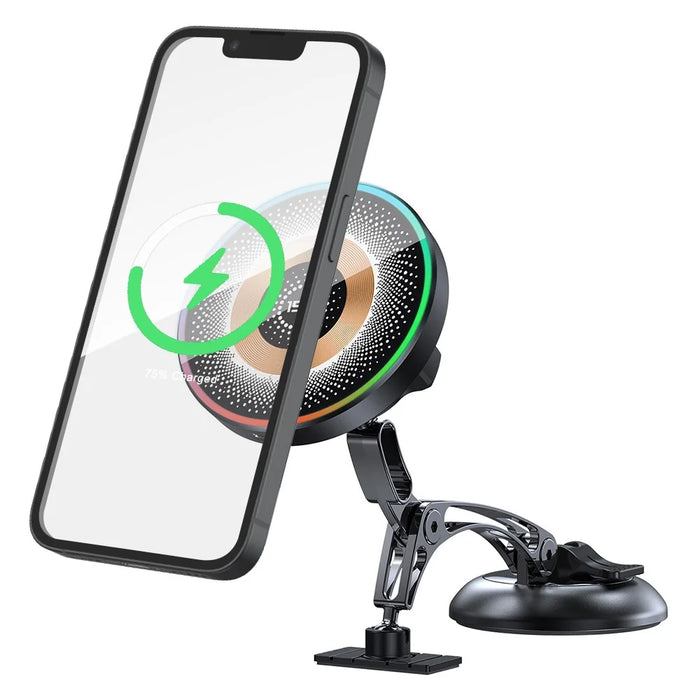 QH-AKD248 Magnetic Wireless Charging Car Phone Holder with Vacuum Suction 15W Fast Charging Cellphone Mount for Dashboard / Windshield - Black - 1