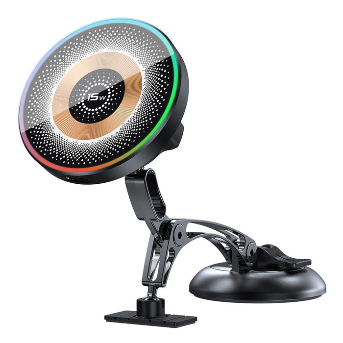 QH-AKD248 Magnetic Wireless Charging Car Phone Holder with Vacuum Suction 15W Fast Charging Cellphone Mount for Dashboard / Windshield - Black - 2