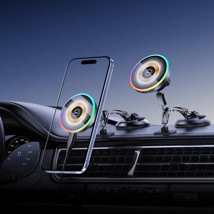 QH-AKD248 Magnetic Wireless Charging Car Phone Holder with Vacuum Suction 15W Fast Charging Cellphone Mount for Dashboard / Windshield - Black - 3