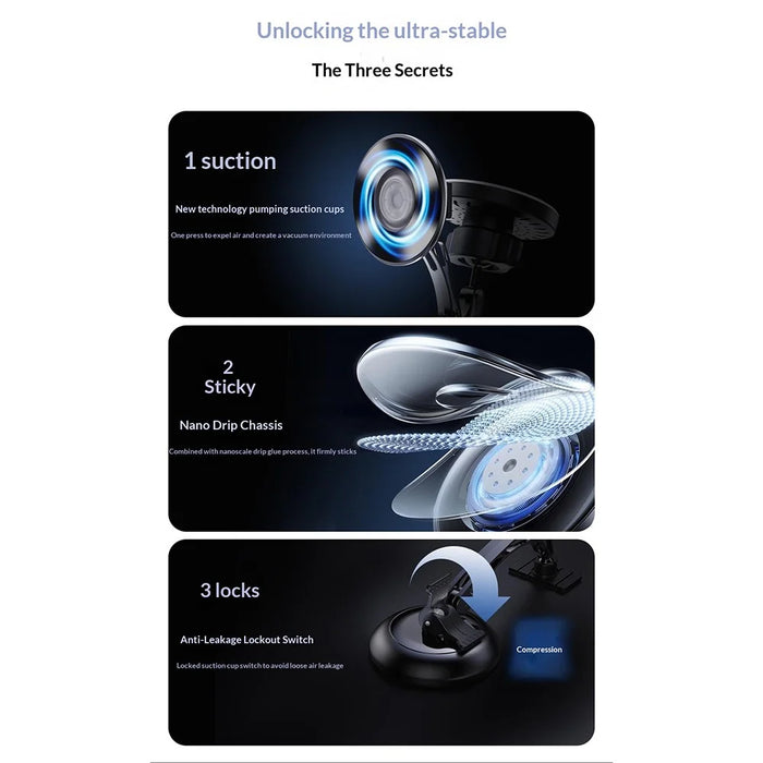 QH-AKD248 Magnetic Wireless Charging Car Phone Holder with Vacuum Suction 15W Fast Charging Cellphone Mount for Dashboard / Windshield - Black - 7