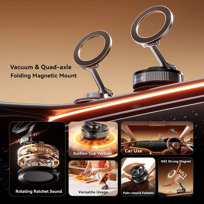 ESSAGER Vacuum Quad-Axle Folding Magnetic Mount N52 Strong Magnet 1080° Adjustable Phone Holder for Car Dashboard - 5