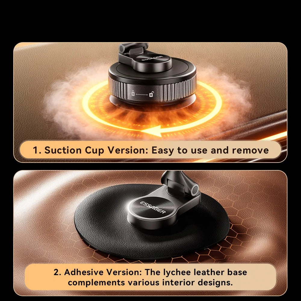 ESSAGER Vacuum Quad-Axle Folding Magnetic Mount N52 Strong Magnet 1080° Adjustable Phone Holder for Car Dashboard - 7