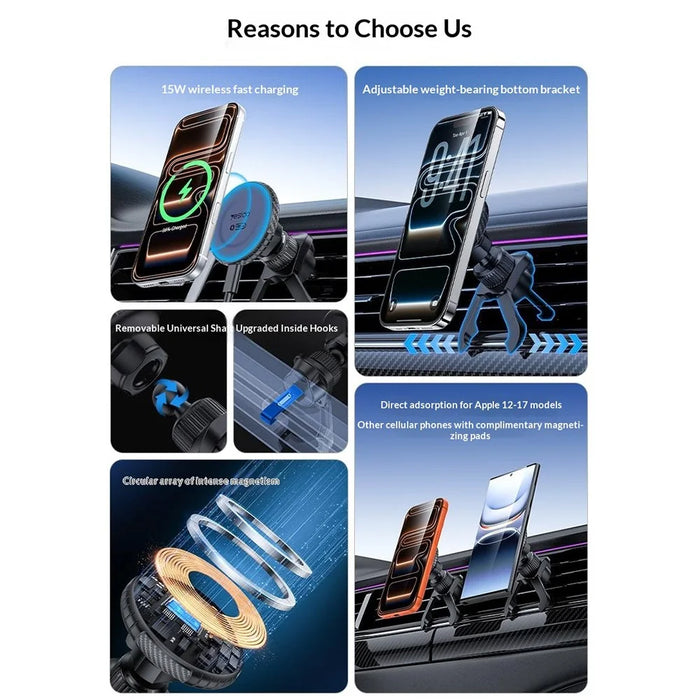 YESIDO C319 15W Magnetic Wireless Charging Car Mount Air Vent Phone Holder for iPhone 12-17 - Black - 2