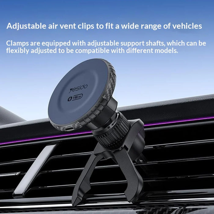 YESIDO C319 15W Magnetic Wireless Charging Car Mount Air Vent Phone Holder for iPhone 12-17 - Black - 4