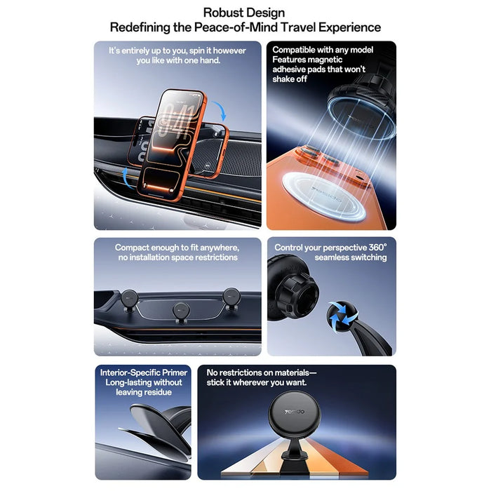 YESIDO C235 Magnetic Car Phone Mount 360 Degrees Rotation Dashboard Stand with 2Pcs Magnetic Sheets - Black - 2