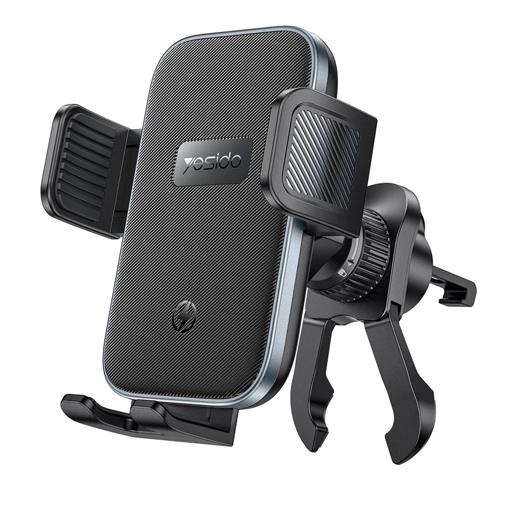 YESIDO C318 15W Qi Car Wireless Charger Mount 360 Degrees Rotation Air Vent Clip-on Phone Holder for 5.4-7.2 Inch - Black - 1