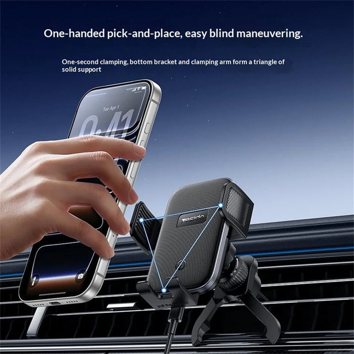 YESIDO C318 15W Qi Car Wireless Charger Mount 360 Degrees Rotation Air Vent Clip-on Phone Holder for 5.4-7.2 Inch - Black - 4
