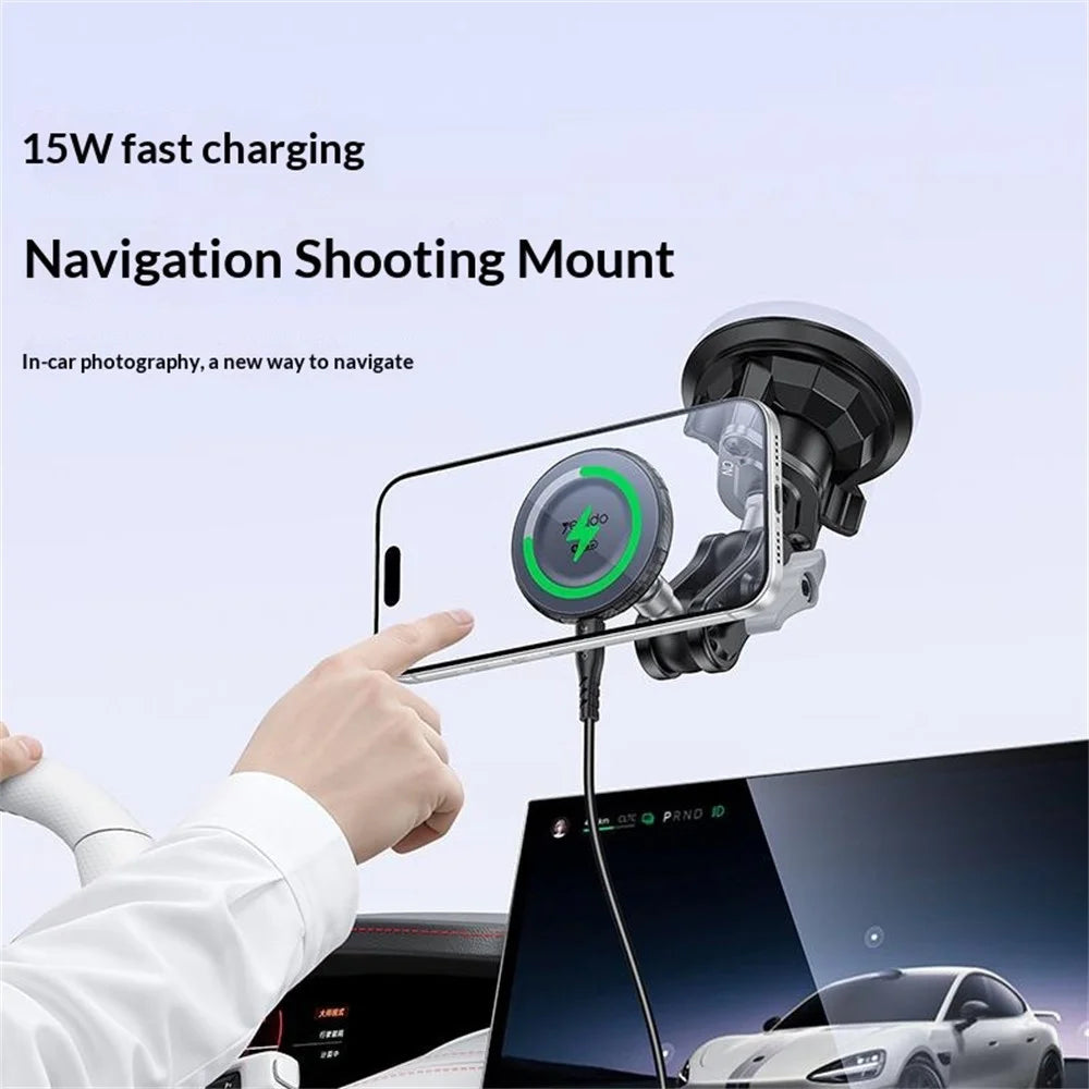 YESIDO C322 15W Magnetic Car Mount Wireless Charger Compatible with Magsafe Navigation Shooting Stand for iPhone 12-17 Series - Black - 5