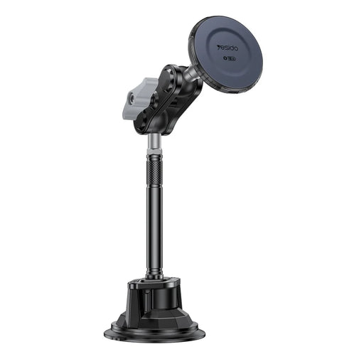 YESIDO C323 15W Wireless Charging Long Arm Magnetic Phone Holder with Suction Cup Base for Car Dashboard Windshield - Black - 1