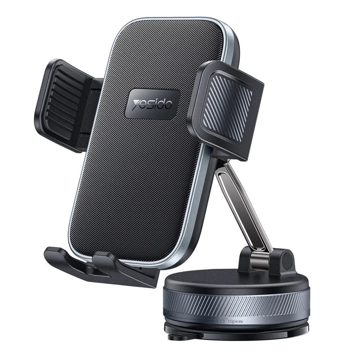 YESIDO C283 Vacuum Suction Cup Phone Holder One Touch Clamp 360 Degrees Rotating Car Mount Stand for Dashboard Windshield - Black - 1