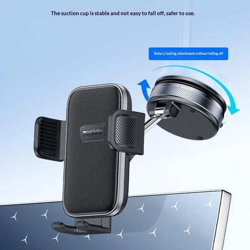 YESIDO C283 Vacuum Suction Cup Phone Holder One Touch Clamp 360 Degrees Rotating Car Mount Stand for Dashboard Windshield - Black - 2