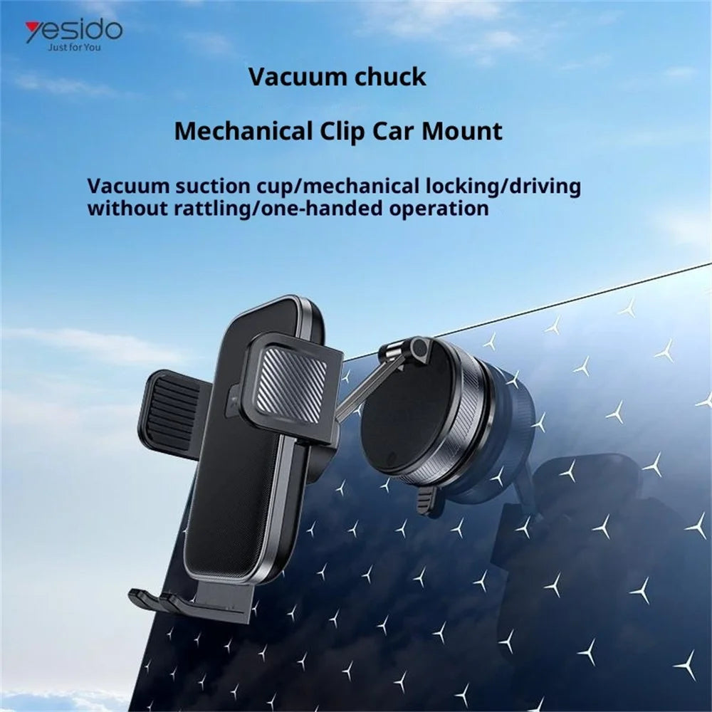 YESIDO C283 Vacuum Suction Cup Phone Holder One Touch Clamp 360 Degrees Rotating Car Mount Stand for Dashboard Windshield - Black - 3