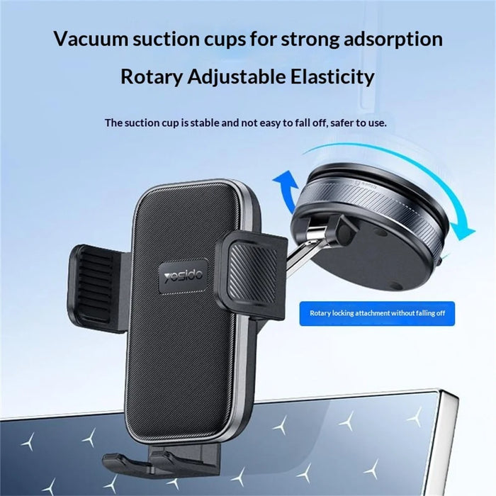 YESIDO C283 Vacuum Suction Cup Phone Holder One Touch Clamp 360 Degrees Rotating Car Mount Stand for Dashboard Windshield - Black - 4
