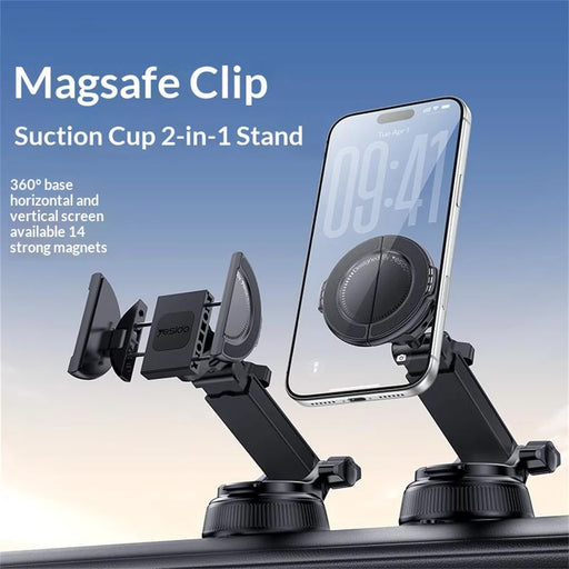 YESIDO C280 2-in-1 Suction Cup Car Phone Mount Compatible with MagSafe Magnetic 360 Degrees Rotating Holder for Dashboard Windshield - Black - 2