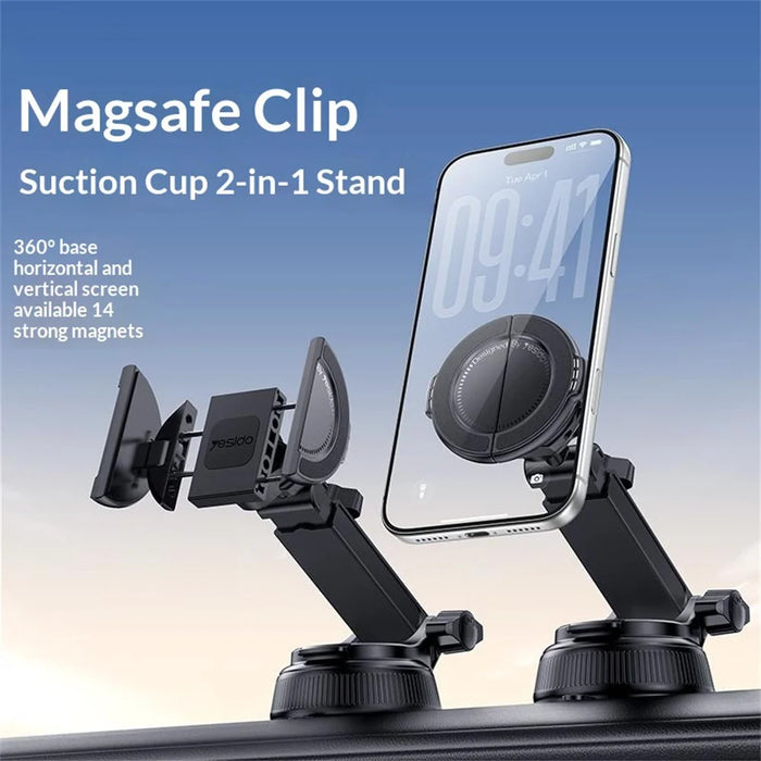 YESIDO C280 2-in-1 Suction Cup Car Phone Mount Compatible with MagSafe Magnetic 360 Degrees Rotating Holder for Dashboard Windshield - Black - 2